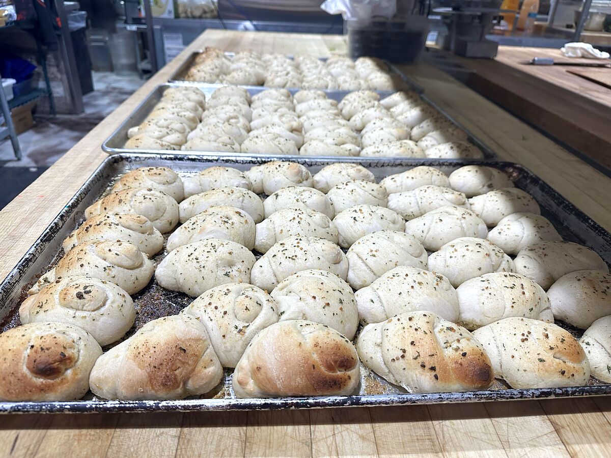 Trays of fresh garlic knots